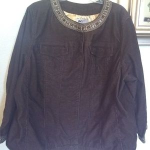 EUC Avenue Jeans Embroidered Brown Corduroy Jacket size 3X